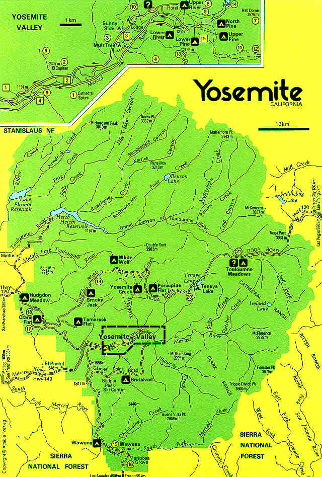 Водопад йосемити на карте северной